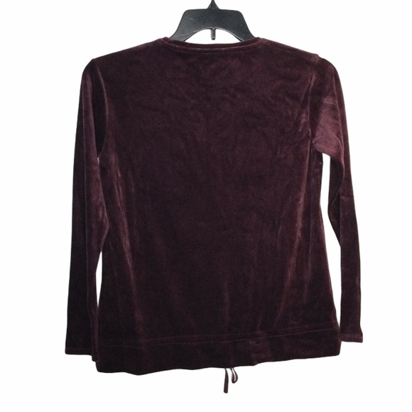 Women’s J. Jill XS 0 - 2 Plush Velvet Top Shirt Merlot Crewneck Long Sleeve NWT - Picture 3 of 8